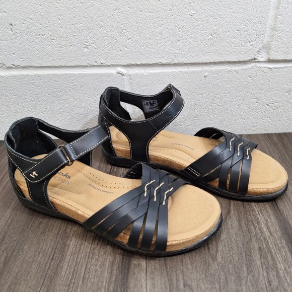 Clarks Roseville Cove Black Leather Strappy Comfort Sandals Women's Size 9M - Picture 2 of 8